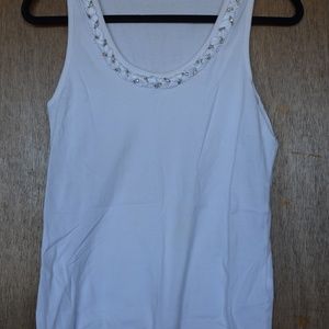 Passport White tank w/ embellished neckline